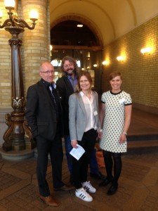 Fra venstre: Arne Jensen, Norsk Redaktørforening, Hans Petter Aass, Stavanger Aftenblad, Kristine Foss, Norsk  Presseforbund, Ina Lindahl Nyrud, Norsk Journalistlag. 